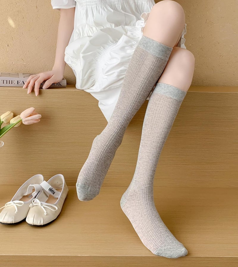 Arukora Store Women Knee High Socks Size 5-9 Thin Breathable Cotton Boot Sock White Gray Black - Image 4